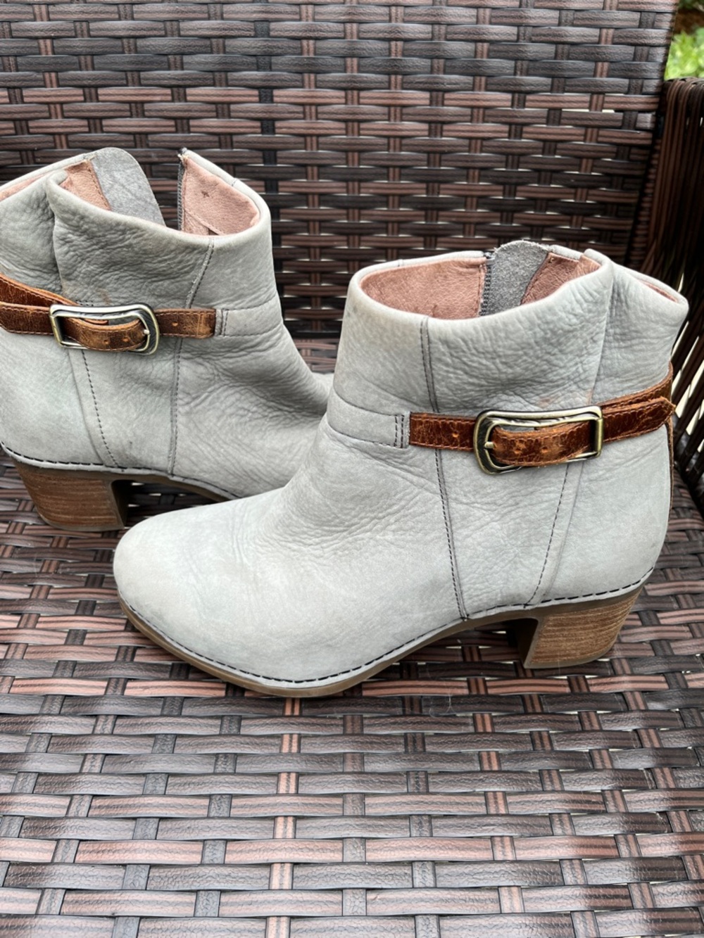 Dansko Hartley Boots -Gray Leather Ankle Boots with Brown Buckle Strap - Picture 16 of 16